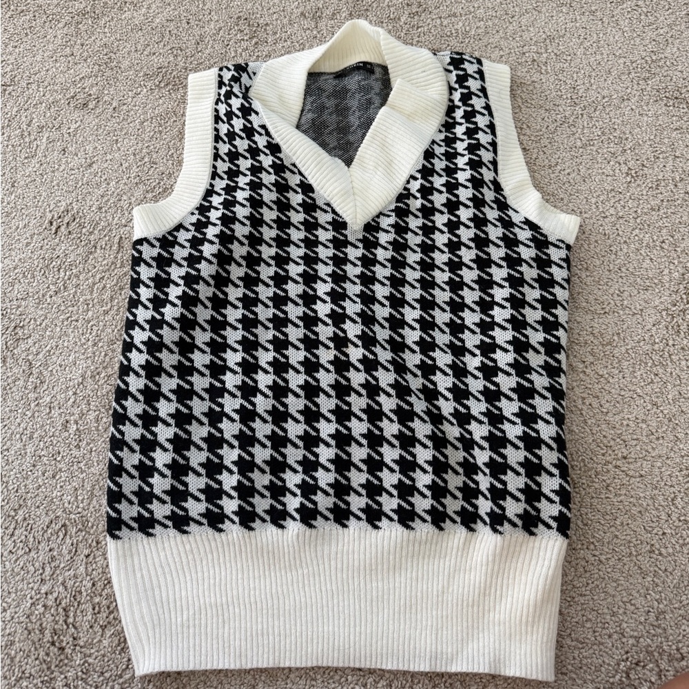 Black and White Houndstooth Sweater Vest
